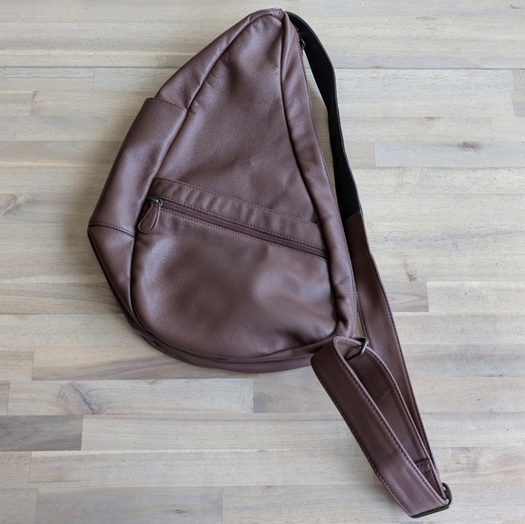 AmeriBag Sling Shoulder Bag Tan Brown Leather 19” Ergonomic Vintage USA - Picture 1 of 5